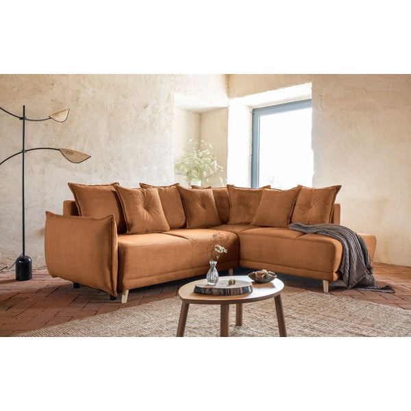 Ciglasta sklopiva kutna garnitura od samta (s desnim kutom) Lazy Lukka – Miuform-image-4