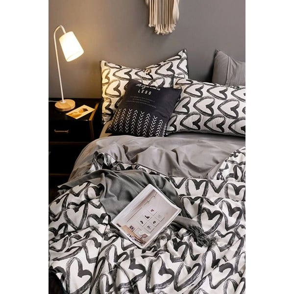 Bijelo-siva pamučna posteljina za bračni krevet/s produženom plahtom  200x220 cm - Mila Home-image-1