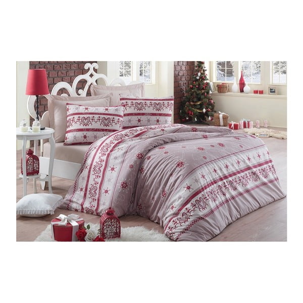 Bež pamučna posteljina s posteljinom za bračni krevet Snow, 160 x 220 cm