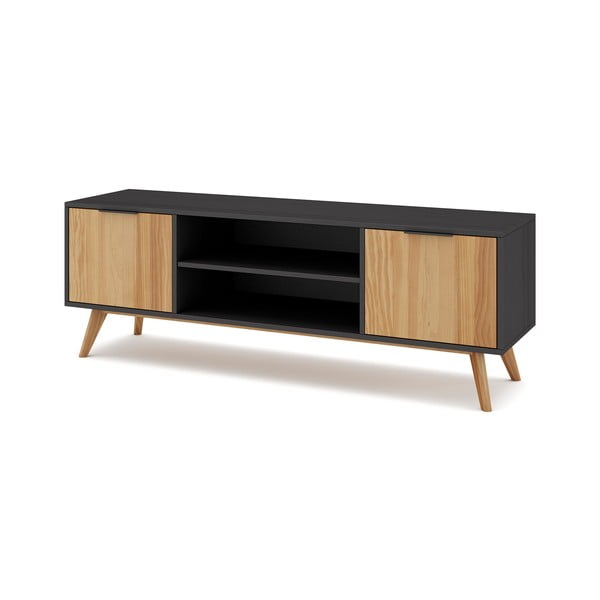 Crni/natur TV stol od borovine 140x53 cm Lavis - Marckeric-image-3