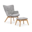 Siva fotelja s naslonjačem za noge od samta Niko – Ropez