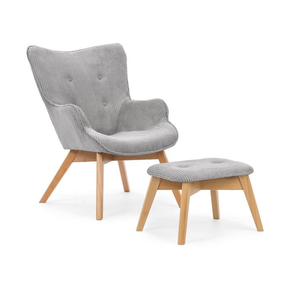 Siva fotelja s naslonjačem za noge od samta Niko – Ropez
