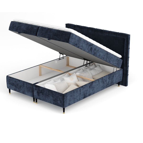 Tamno plavi boxspring krevet s prostorom za pohranu 160x200 cm Voyage – Maison de Rêve-image-2