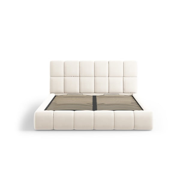 Krem baršunasti tapecirani bračni krevet s prostorom za odlaganje s podnicom 140x200 cm Bellis – Micadoni -image-3