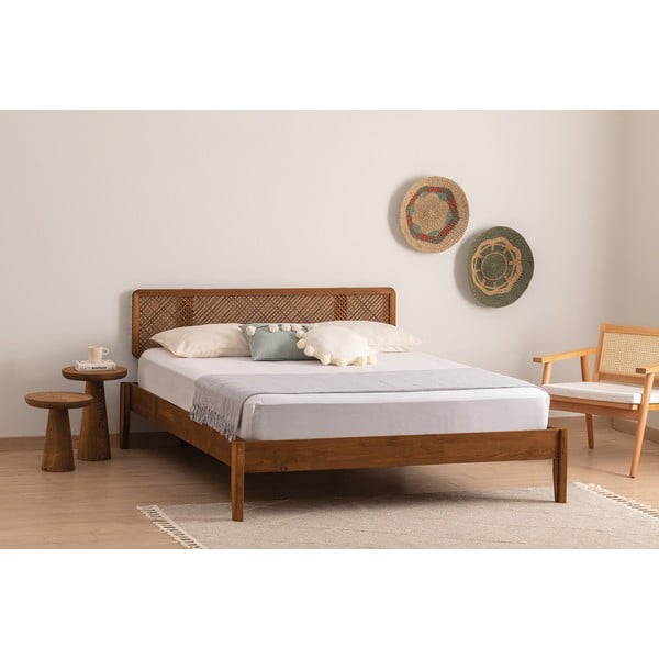 Bračni krevet od masivne smreke s podnicom 180x200 cm u prirodnoj boji/tamno smeđi Izabelya – Kalune Design-image-1