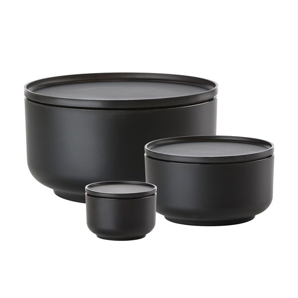 Set od 3 crne zdjele za posluživanje s poklopcem Zone Peili