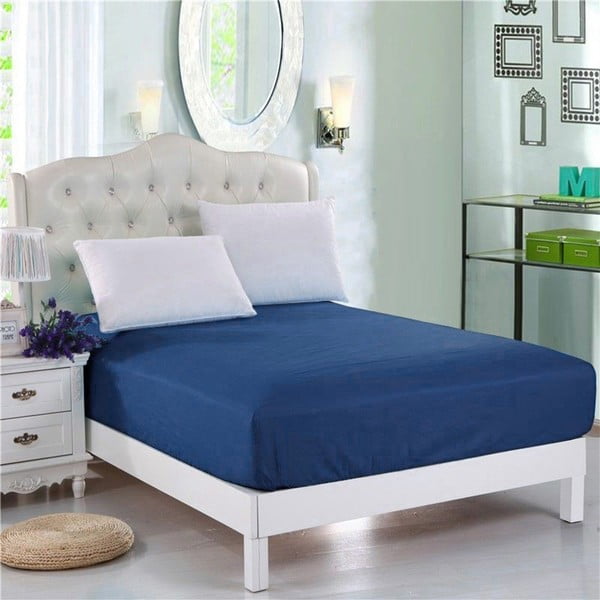 Plava neelastična plahta za bračni krevet Purreo Muneco, 160 x 200 cm