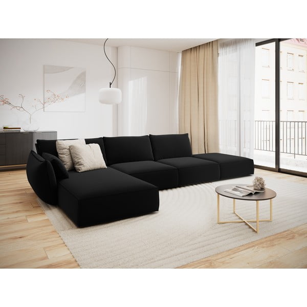 Crna baršunasti kutna garnitura (s lijevim kutom/s ležaljkom) Vanda – Mazzini Sofas-image-1