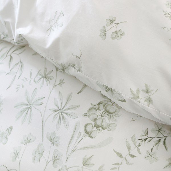 Zelena/krem pamučna posteljina za krevet za jednu osobu 135x200 cm Thea Floral – Bianca-image-3