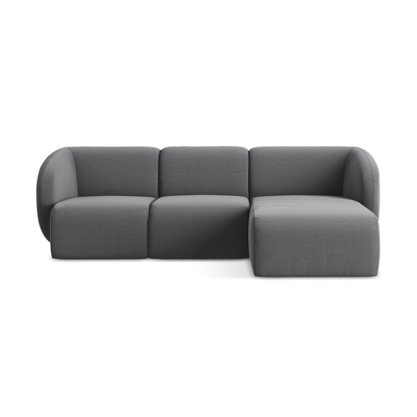 Siva baršunasti kutna garnitura (s desnim kutom/s ležaljkom) Lani – Makamii