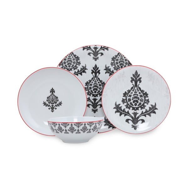24-dijelni crno-bijeli set posuđa od porculana Kütahya Porselen Ornaments
