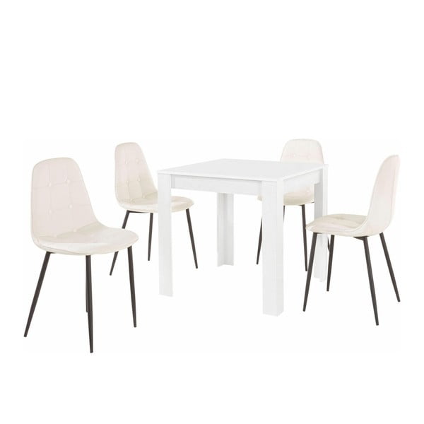 Set bijelog stola za blagovanje i 4 bijele stolice za blagovanje Støraa Lori Lamar Duro