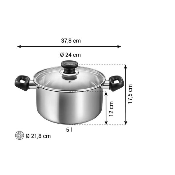 Lonac od nehrđajućeg čelika s poklopcem prikladni za indukcijsko kuhalo 5 l Brava – Tescoma-image-3