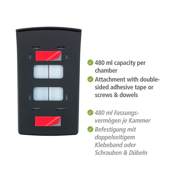 Crni zidni plastični dozator sapuna 0,96 l Tartas - Wenko-image-4