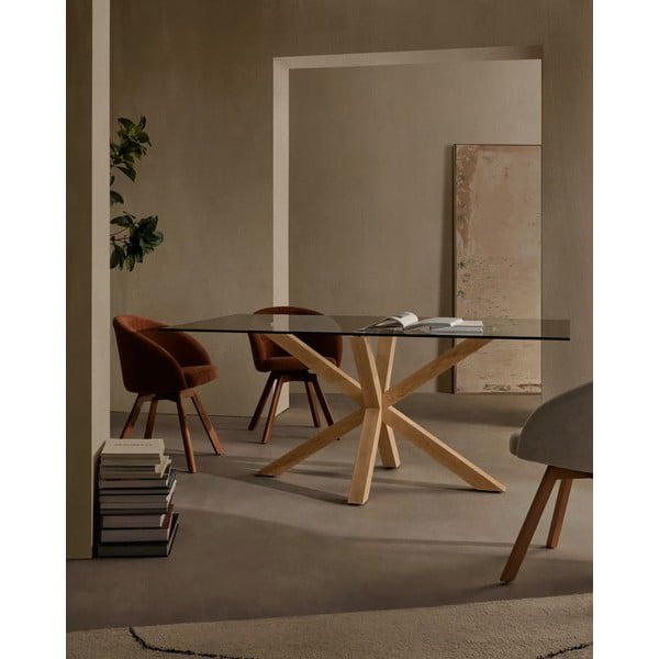 Stakleni blagavaonski stol s podstoljem od prirodnog drveta Kave Home, 160 x 90 cm-image-1