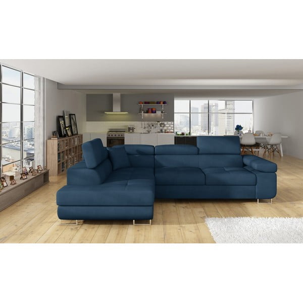 Plava baršunasti sklopiva/s prostorom za odlaganje kutna garnitura (s lijevim kutom/u obliku slova L) Anton – ELTAP-image-1