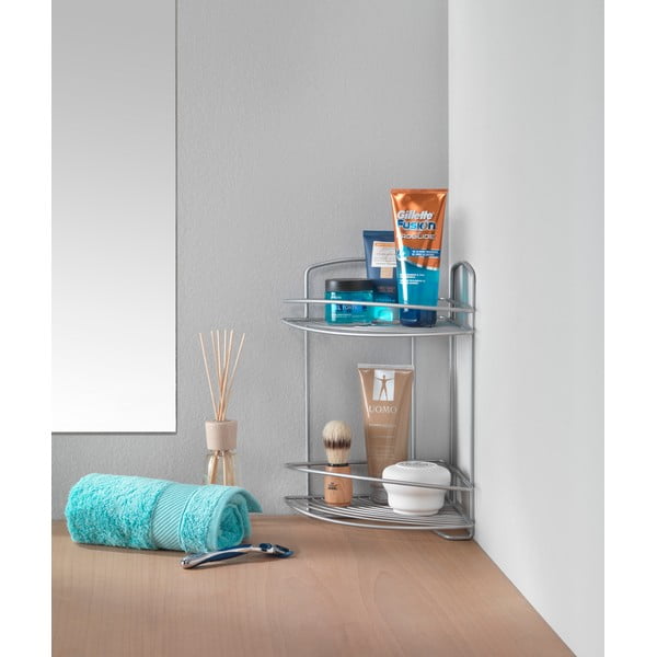 Kutna zidna čelična kupaonska polica u srebrnoj boji - Metaltex-image-2