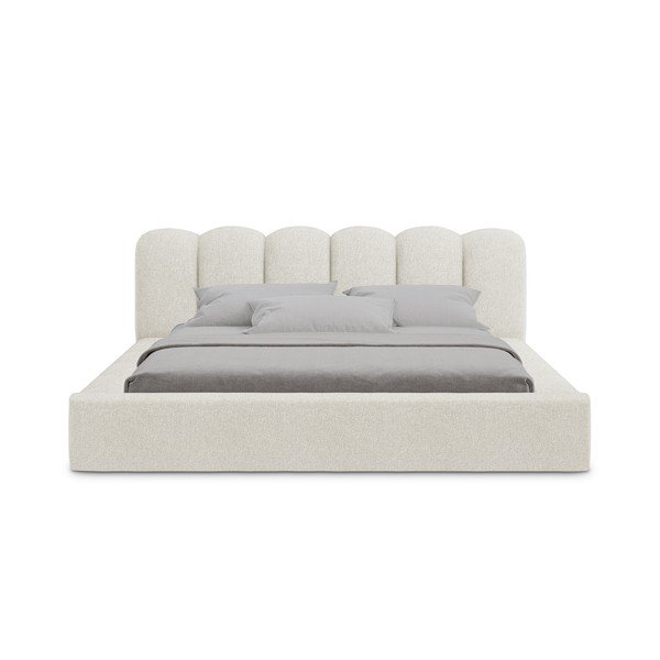 Krem tapecirani bračni krevet s prostorom za odlaganje s podnicom 160x200 cm Mano – Makamii-image-3