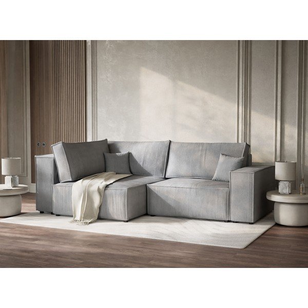 Siva sklopiva/s prostorom za odlaganje kutna garnitura od samta (s lijevim kutom/u obliku slova L) Tonga – Maison de Rêve-image-4