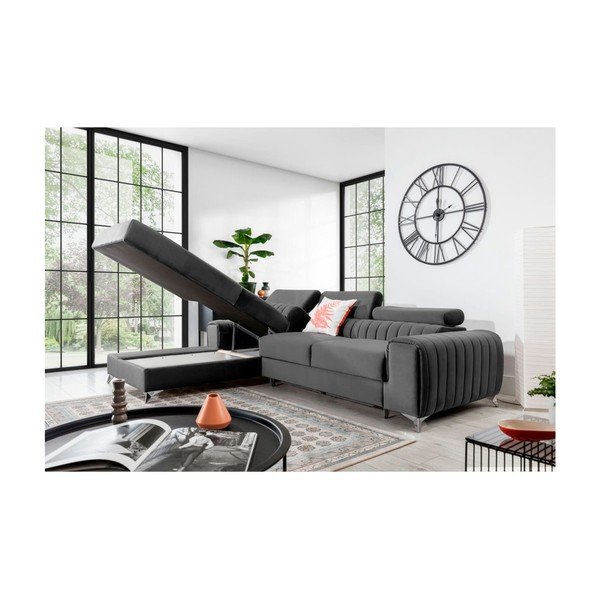 Tamno siva baršunasti sklopiva/s prostorom za odlaganje kutna garnitura (s lijevim kutom/s ležaljkom) Grayson – ELTAP-image-3