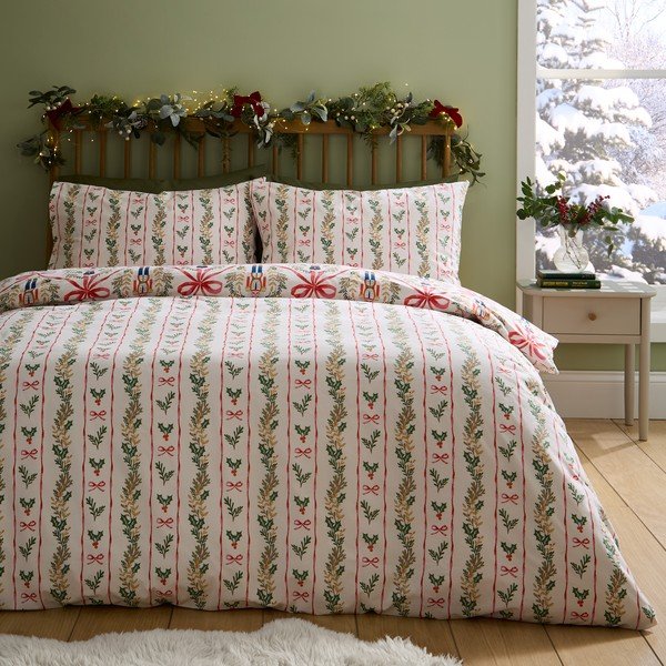 Posteljina za krevet za jednu osobu u prirodnoj boji 135x200 cm Christmas Nutcracker Bows – Catherine Lansfield-image-1