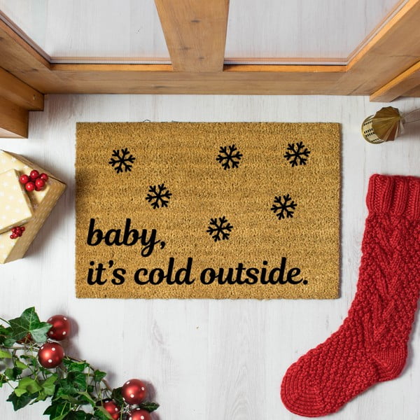 Crni otirač od prirodnih kokosovih vlakana Artsy Doormats Baby It´s Cold Outside, 40 x 60 cm