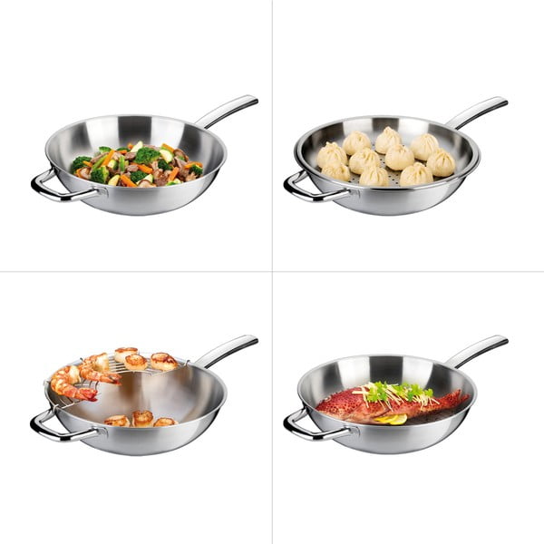 Wok tava od nehrđajućeg čelika s poklopcem ø 32 cm President - Tescoma-image-2