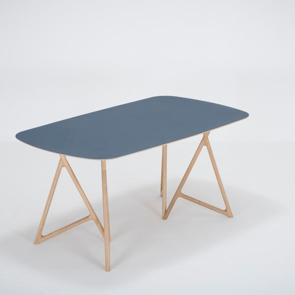 Blagovaonski stol od punog hrasta s tamnoplavom pločom Gazzda Koza, 160 x 90 cm