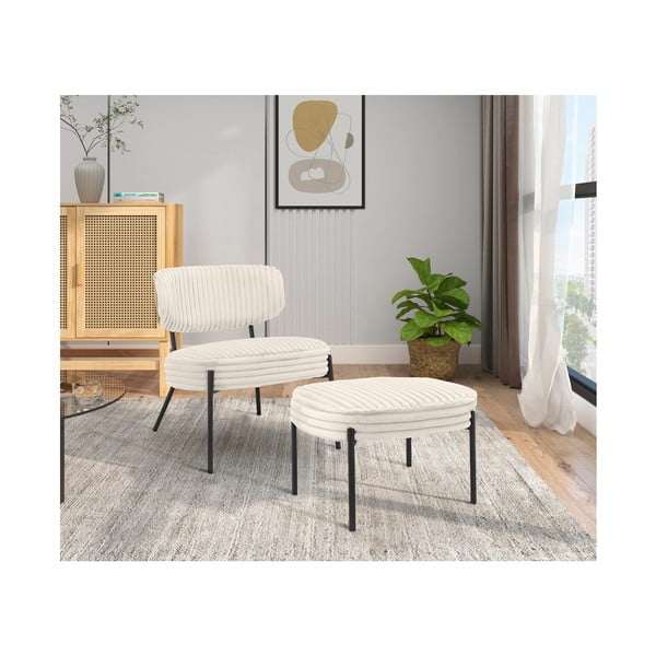 Krem fotelja s naslonjačem za noge od samta Jerry – Støraa-image-2