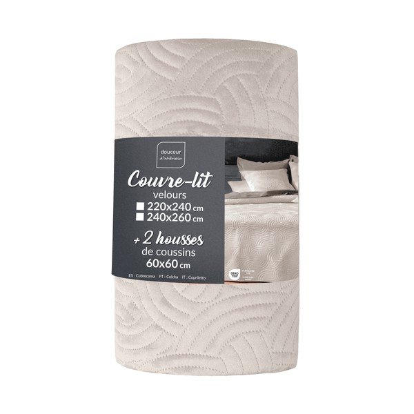 Krem set prekrivača i jastučnice od samta 240x260 cm Solange – douceur d'intérieur