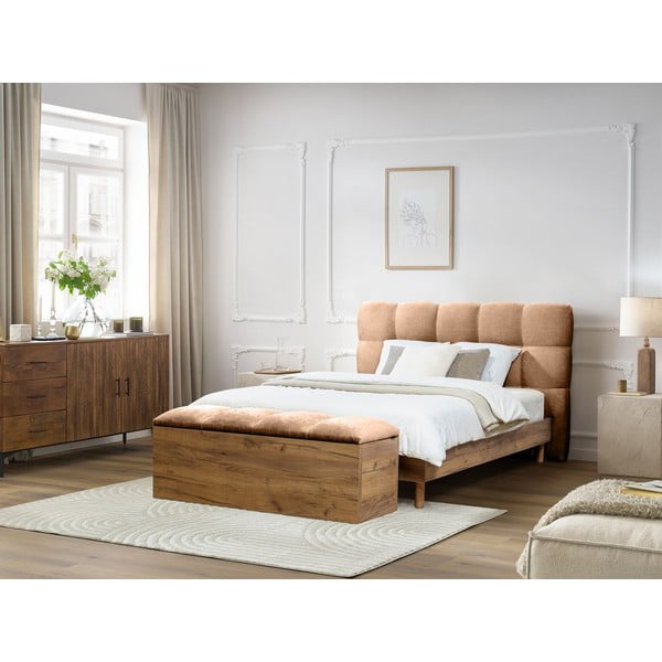 Svijetlo ružičasti tapecirani bračni krevet s podnicom 160x200 cm Kumo – Bobochic Paris-image-4