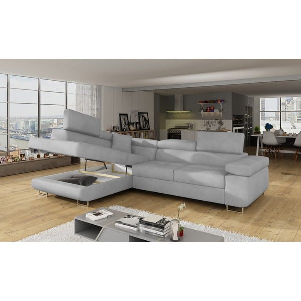 Svijetlo siva baršunasti sklopiva/s prostorom za odlaganje kutna garnitura (s lijevim kutom/u obliku slova L) Anton – ELTAP-image-4