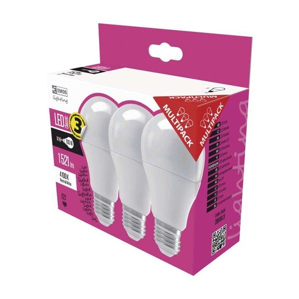 Set od 3 LED žarulje EMOS Classic A60 Neutral White, 13,2W E27-image-1