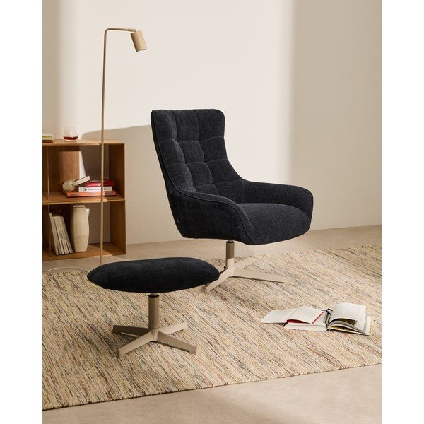 Tamno plavi tabure od šenila Teryl – Kave Home-image-1