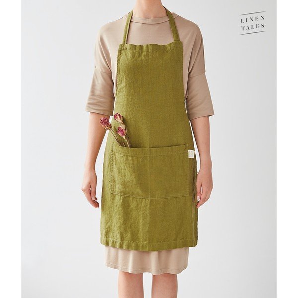 Zelena lanena pregača Linen Tales Daily Apron, 80 x 55 cm