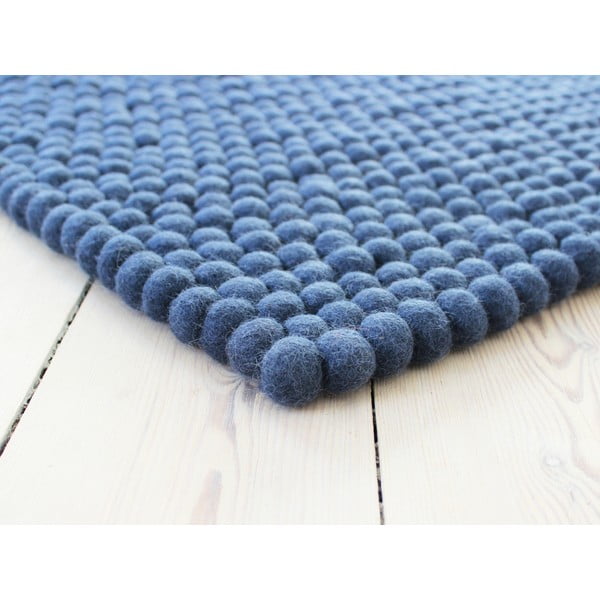 Plavi tepih od vunenih pompona Wooldot Ball Rugs, 120 x 180 cm