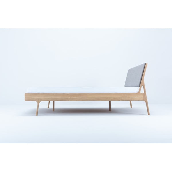 Tapecirani bračni krevet od hrastovine u sivo-prirodnoj boji 160x200 cm Fawn - Gazzda-image-3