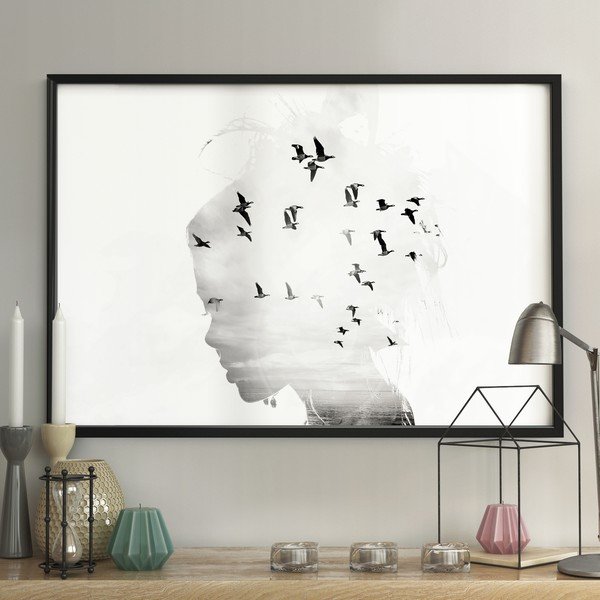 Zidni poster u okviru GIRL/SILHOUETTE/BIRDS, 40 x 50 cm-image-1