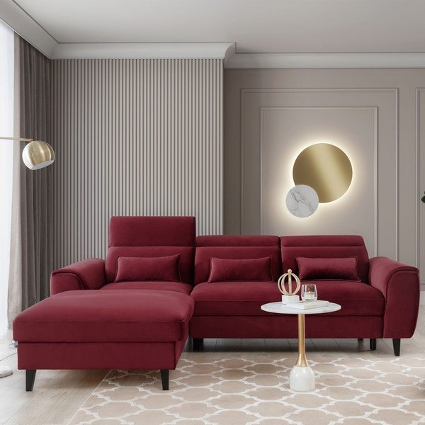 Crvena baršunasti sklopiva/s prostorom za odlaganje kutna garnitura (s lijevim kutom/s ležaljkom) Foble – ELTAP-image-1