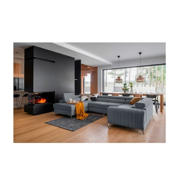 Plava sklopiva/s prostorom za odlaganje kutna garnitura (s lijevim kutom/u obliku slova "U") Louis – ELTAP-image-1