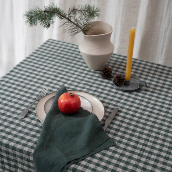 Laneni stolnjak 140x250 cm Forest Green Gingham – Linen Tales-image-1