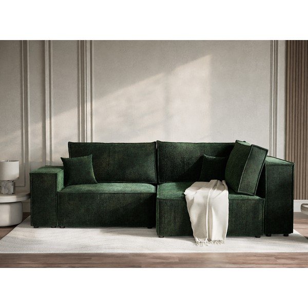 Tamno zelena sklopiva/s prostorom za odlaganje kutna garnitura od šenila (s desnim kutom/u obliku slova L) Tonga – Maison de Rêve-image-4