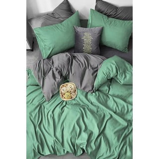 Zelena/siva posteljina za bračni krevet/za produženi krevet od renforce pamuka s uključenom plahtom/4-dijelna 200x220 cm – Mila Home