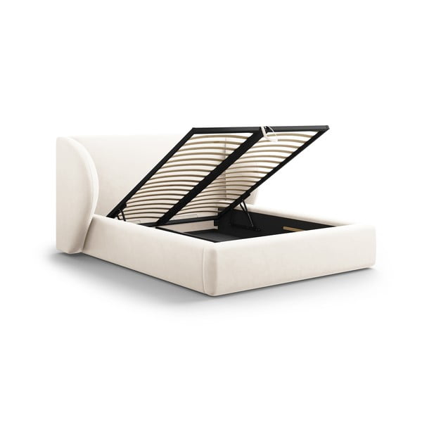 Bež tapecirani bračni krevet s prostorom za pohranu s podnicom 160x200 cm Miley - Micadoni Home-image-3