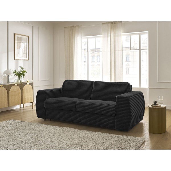 Crna sofa za spavanje/sklopiva od samta 240 cm Hugo – Bobochic Paris-image-1