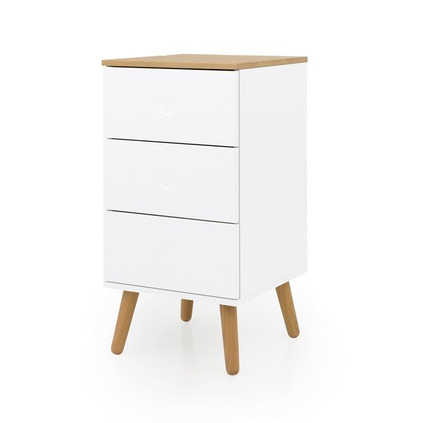 Bijela komoda s nogama od hrastovog drva s 3 ladice Tenzo Dot, širina 40 cm-image-1
