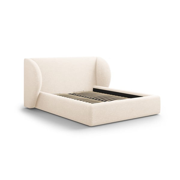 Krem tapecirani bračni krevet s prostorom za odlaganje s podnicom 160x200 cm Miley – Micadoni 