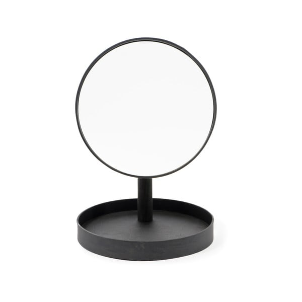 Crno kozmetičko ogledalo s okvirom od hrastovog drveta Wireworks Look, ø 25 cm