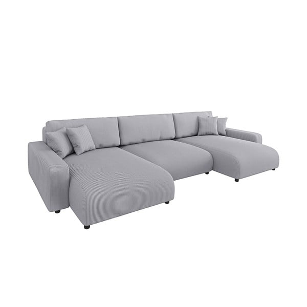 Svijetlo siva sklopiva/s prostorom za odlaganje kutna garnitura od samta Sara – Ropez