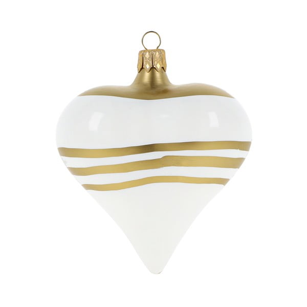 Set od 3 staklena božićna ukrasa u obliku srca bijelo-zlatne boje Ego dekoru